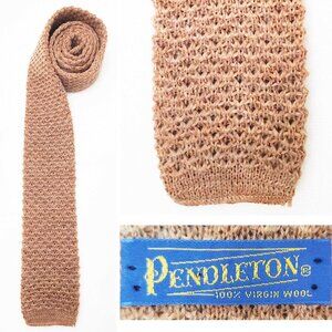 Vintage Pendleton Men's Beige Brown Square Knit wool Tie Neck Tie